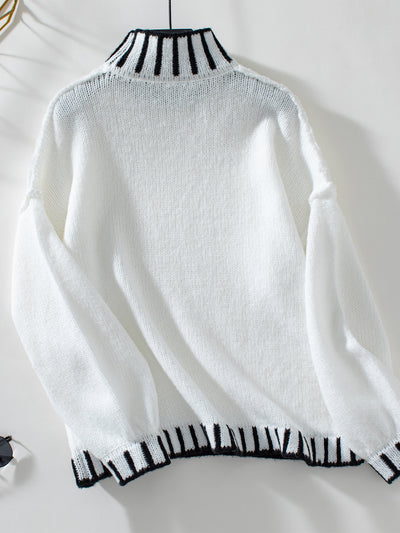 Women Striped High Neck Sweater