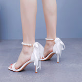 8 cm Beaded Ribbon Thin Heel Wedding Shoes