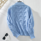 Semi-high Neck Twist Loose Twisted Pullover Sweater