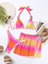 Sexy Gradient Printed Beach Bikini Three-piece Suit