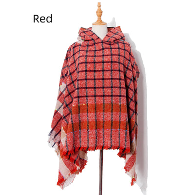 Checked Hooded Pullover Cloak