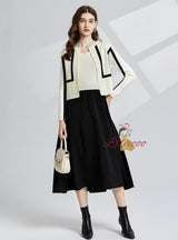 Black and White Contrast Vest Dress+Coat 2-piece Set