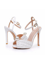 11cm High-heeled Fishmouth Pearl Wedding Shoes