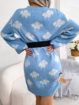 Contrasting Clouds Lantern Sleeve Sweater Dress