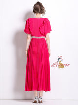 Pleated Chiffon Short Sleeve Party Dress