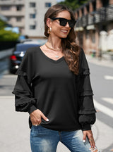 Loose Long-sleeved V-neck T-shirt