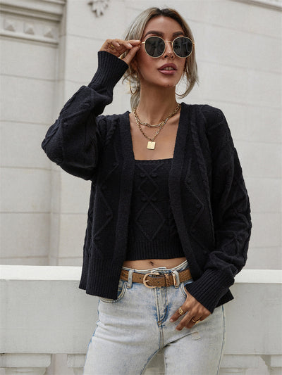 Loose Twisted Rope Braided Sweater Two-piece Suit