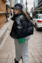 Pu Leather Short Cotton-padded Down Jacket