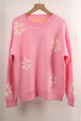 Contrasting Color Flower Print Sweater