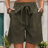 Casual Lace-up Elastic Waist Straight Shorts