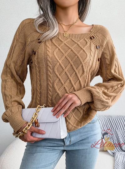 Leisure Button Twist Knit Pullover Sweater