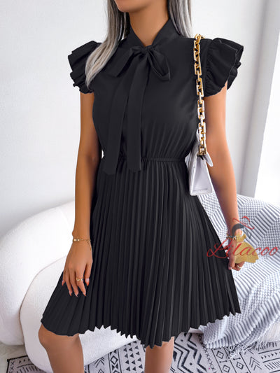 Pleated Silm Waist Big Swing Dress