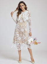 Lace Nail Drill Pearl Coat+Vest Dress