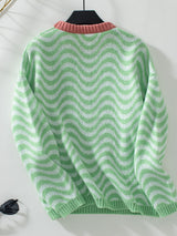 Contrast Knitted Wavy Striped Sweater