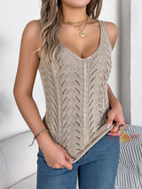 Solid Color V-neck Hollow Sleeveless Knitted Vest