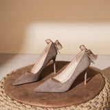 Suede Bow Stiletto Heels Shoes