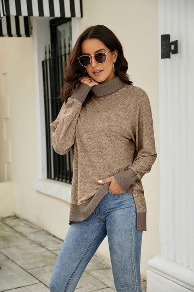 Long Sleeve High Neck Loose T-shirt