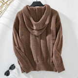 Solid Color Hooded Loose Long Sleeve Drawstring Sweater