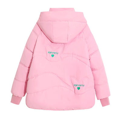 Embroidered Hooded Loose Cotton-padded Jacket Coat