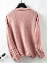 Hollow Pullover Solid Color Round Neck Sweater