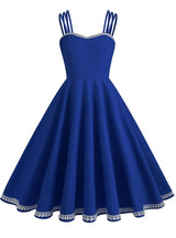 Retro Solid Color Suspender Hepburn Dress