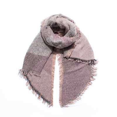 Thickened Contrast Raw Edge Plaid Bevel Scarf