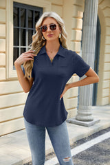 Solid Color Lapel Pocket Short Sleeve T-shirt