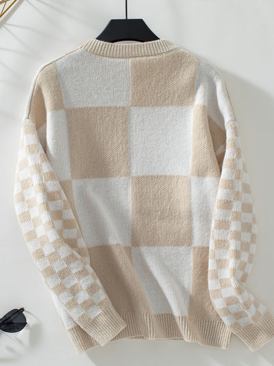 Contrasting Check Pullover Sweater