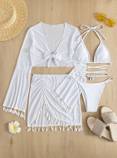 Tassel Swimsuit Beach Bikini Four-piece Suit