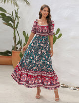 Bohemian Beach Print Holiday Long Dress