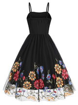 Suspender Mesh Rose Embroidery Retro Dress