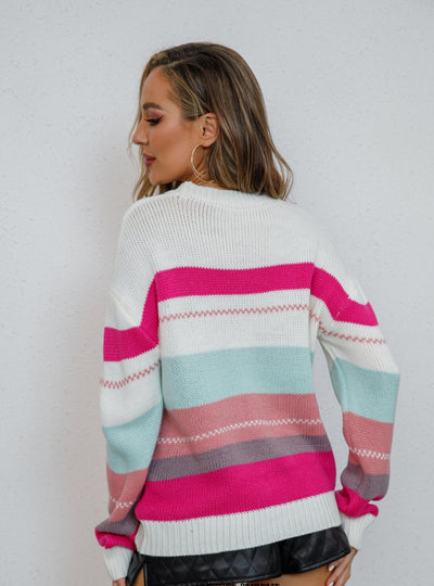 Spliced Round Neck Loose Long-sleeved Sweater