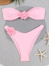 Solid Color Strapless Flower Bikini