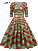 Autumn and Winter Christmas Vintage Print Dress