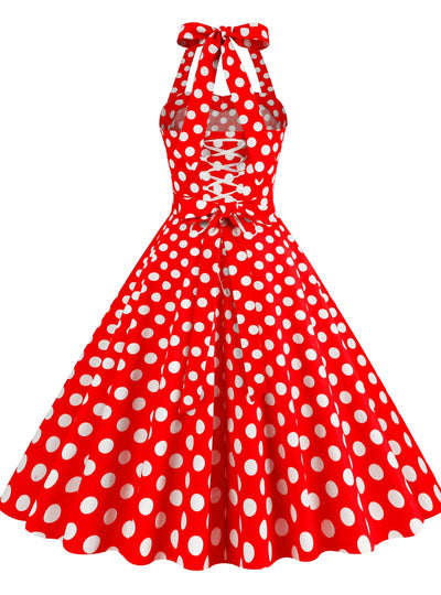 Retro Polka-dot Halter Halter Dress