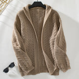 Solid Color Hooded Retro Loose Long Sleeve Sweater Coat