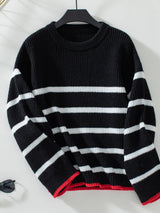 Long-sleeved Striped Pullover Contrast Color Sweater