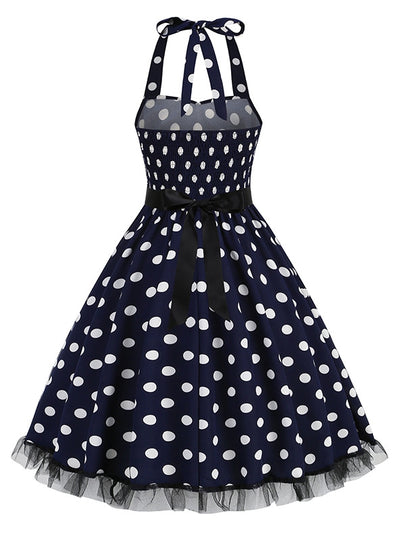 Retro Lace Stitching Polka-dot Dress