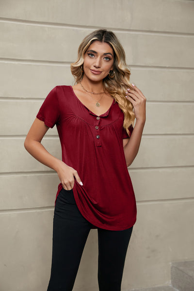 Loose Short Sleeve Pleated T-shirt