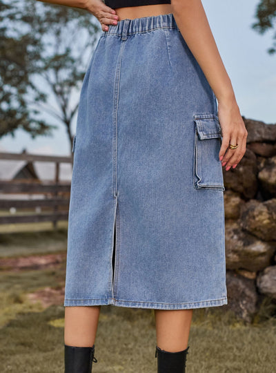 Skinny Tooling Pocket Denim Skirt