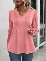 Solid Color V-neck Long Sleeve T-shirt