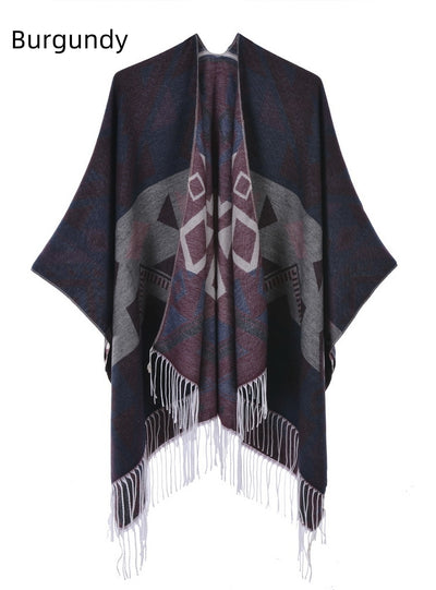 Fringed Split Double-sided Cashmere Shawl Cloak