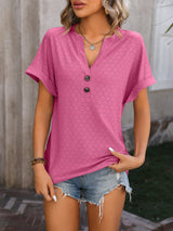 V-neck Button Loose Short Sleeve T-shirt