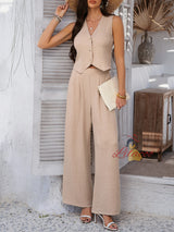 Solid Color Vest Wide-leg Trousers Suit