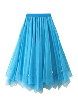 High Waist Slim Irregular Pleated Beaded Gauze Skirt