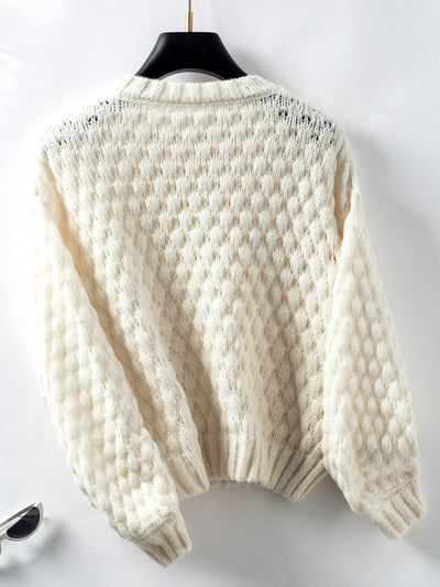 Hollow Loose Round Neck Retro Sweater