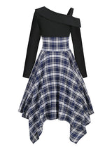 Irregular Plaid Long Sleeve Stitching Dress