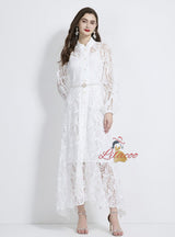 Lace Lantern Sleeve Silm Waist Dress