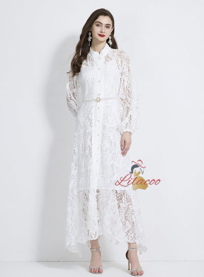 Lace Lantern Sleeve Silm Waist Dress