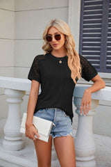 Round Neck Lace Stitching Short Sleeve T-shirt